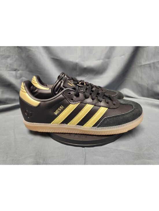 Adidas Boys Samba x Messi Sneakers Leather Black Gold Gum Size 5 NEW IN BOX!
